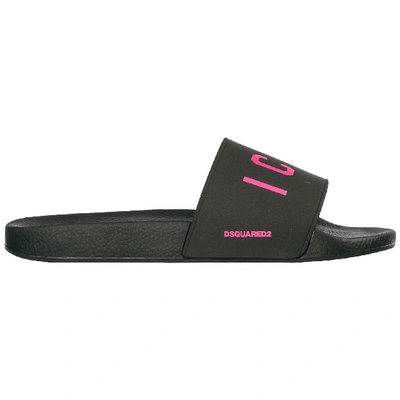 Shop Dsquared2 Slippers Sandals Rubber Icon In Nero + Fucsia Fluo