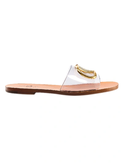 Shop Valentino V-logo Flat Sandals In Mu Trasp/tan