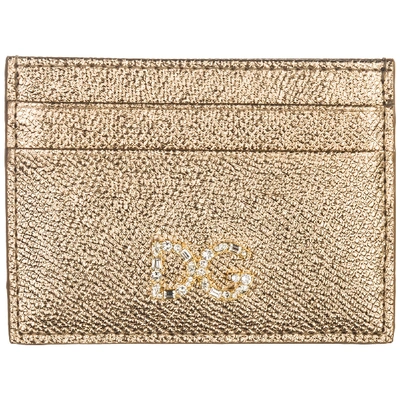Shop Dolce & Gabbana Genuine Leather Credit Card Case Holder Wallet In Oro