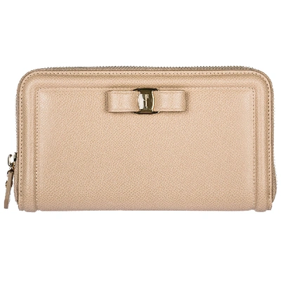 Shop Ferragamo Wallet Genuine Leather Coin Case Holder Purse Card Bifold In Beige