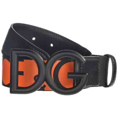 Shop Dolce & Gabbana Logo Dg Belt In Nero / Arancio