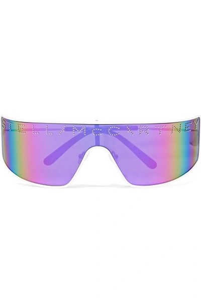 Shop Stella Mccartney Shield D-frame Stud-embellished Bio-acetate Mirrored Sunglasses In Purple