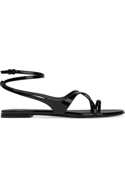 Shop Saint Laurent Gia Patent-leather Sandals In Black