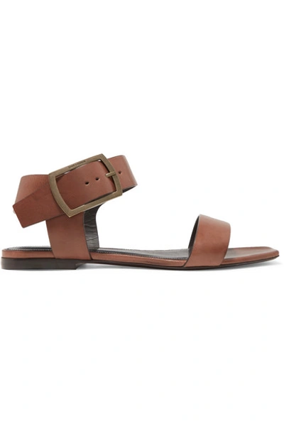 Shop Saint Laurent Oak Leather Sandals In Tan