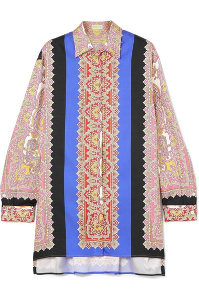 Shop Etro Oversized Printed Silk-twill Shirt In Pink