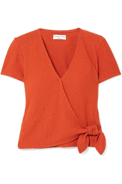 Shop Madewell Miller Textured Stretch-cotton Wrap Top In Orange