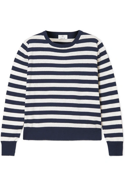 Shop Allude Striped Knitted Sweater In Midnight Blue