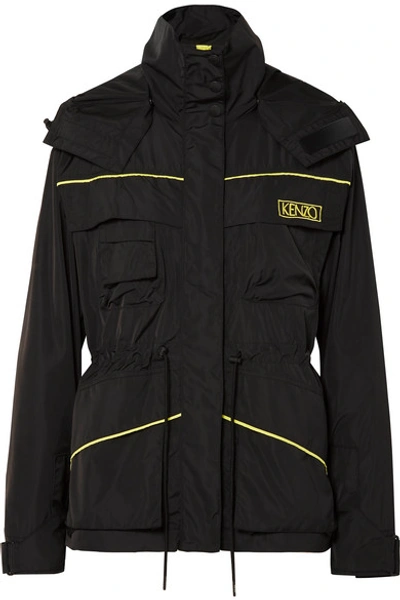 Shop Kenzo Embroidered Shell Hooded Jacket In Black