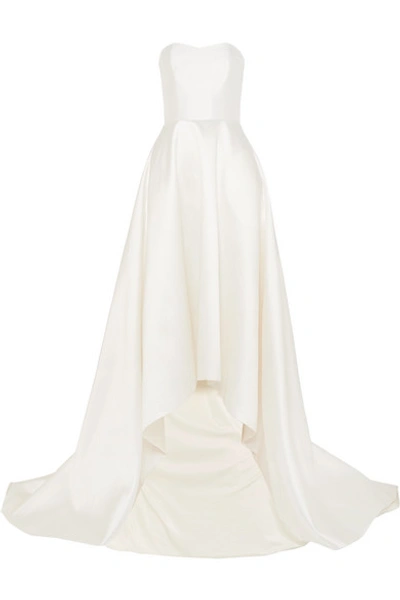 Shop Halfpenny London Jackson Strapless Asymmetric Duchesse-satin Gown In Ivory