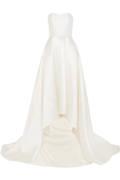 Halfpenny London Jackson Strapless Asymmetric Duchesse-satin Gown In Ivory