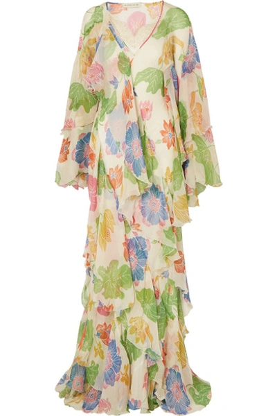 Shop Etro Ruffled Floral-print Silk-georgette Gown In White