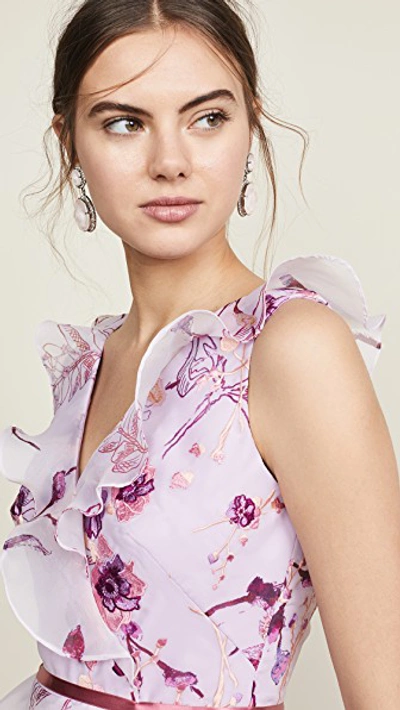 Shop Marchesa Notte Sleeveless Floral Organza Cocktail In Lilac