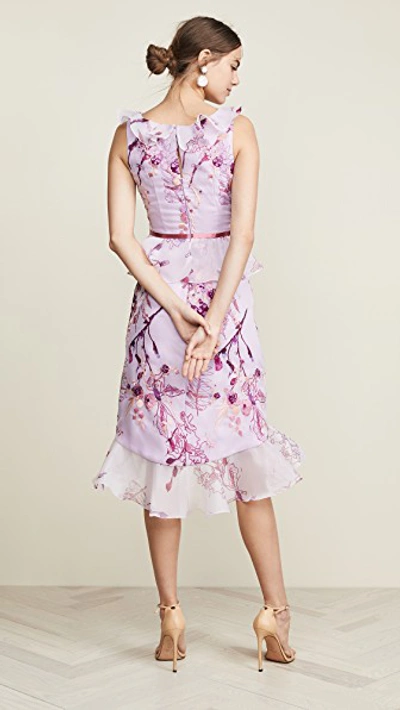 Shop Marchesa Notte Sleeveless Floral Organza Cocktail In Lilac