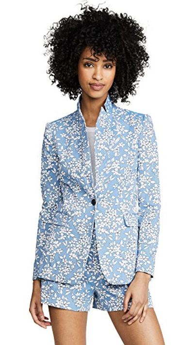 Shop Alice And Olivia Macey Fitted Blazer In Cornflower/white