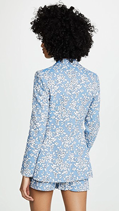 Shop Alice And Olivia Macey Fitted Blazer In Cornflower/white