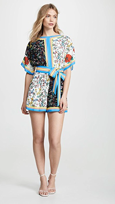 Shop Alice And Olivia Bowie Drop Shoulder Romper In Freesia Tile Multi