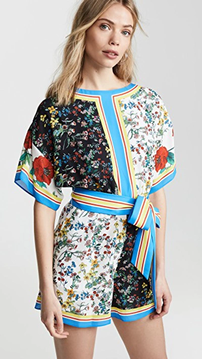 Shop Alice And Olivia Bowie Drop Shoulder Romper In Freesia Tile Multi