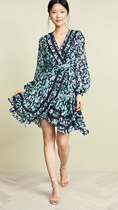 Shop Zimmermann Moncur Wrap Mini Dress In Meadow Floral