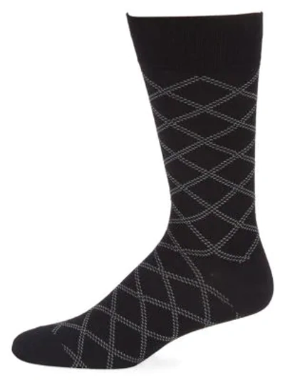 Shop Saks Fifth Avenue Men's Collection Dashed Plaid Crew Socks In Black Gray