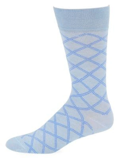 Shop Saks Fifth Avenue Men's Collection Dashed Plaid Crew Socks In Light Blue Royal