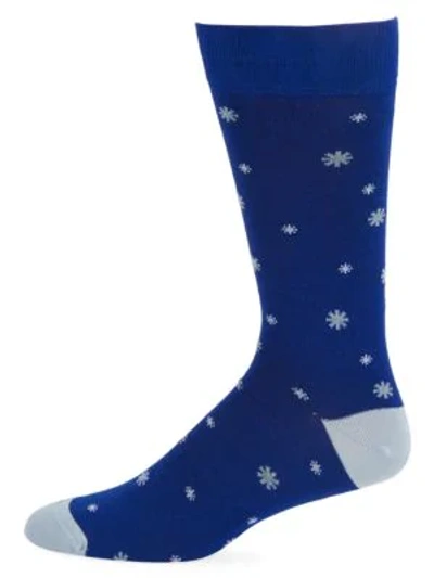 Shop Saks Fifth Avenue Men's Collection Mini Snowflakes Crew Socks In Royal Blue