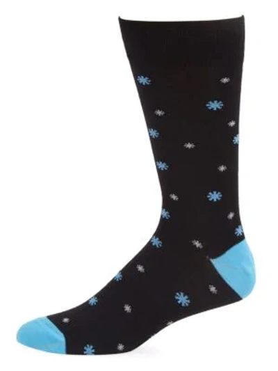 Shop Saks Fifth Avenue Men's Collection Mini Snowflakes Crew Socks In Blackblue