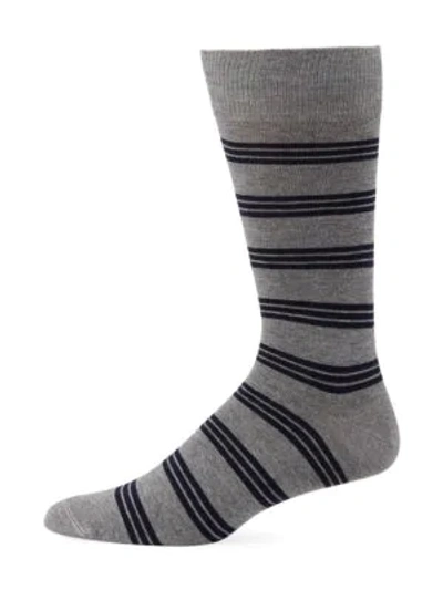 Shop Saks Fifth Avenue Men's Collection Striped Socks In Grey Navy