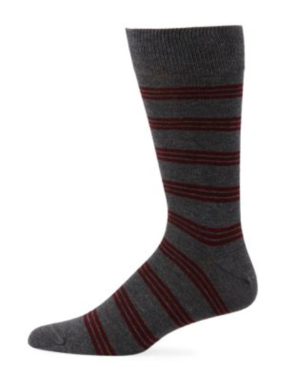 Shop Saks Fifth Avenue Men's Collection Striped Socks In Charcoal Burgundy
