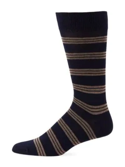 Shop Saks Fifth Avenue Collection Striped Socks In Navy Tan
