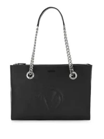 Shop Valentino By Mario Valentino Floralie Logo Embroidered Leather Tote Bag In Black