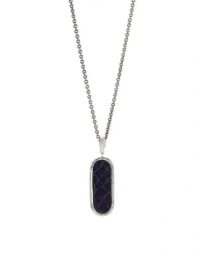 Shop John Varvatos Exotic Silver & Leathers Sterling Silver & Blue Leather Dog Tag Necklace