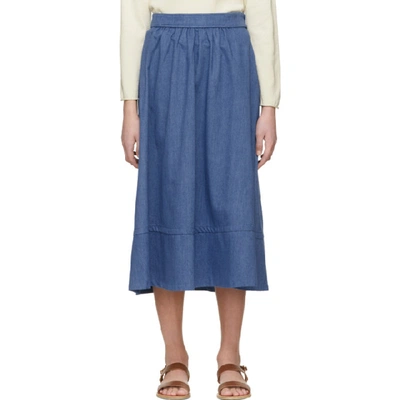 Shop Apc A.p.c. Indigo Margaux Skirt In Ial Indigo