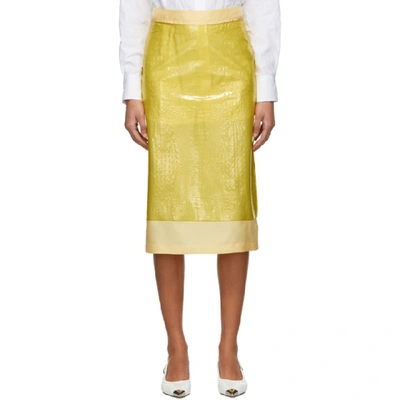 Shop Sies Marjan Yellow Embossed Plastic Sula Straight Skirt In Lemon