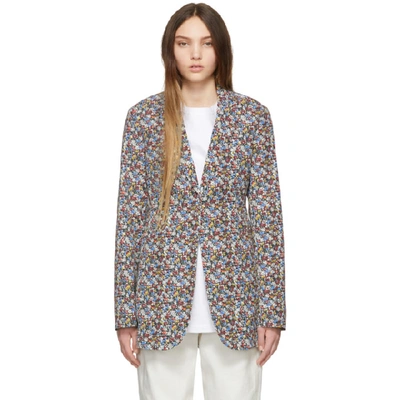 Shop Victoria Beckham Multicolor Masculine Blazer In Blk/blue