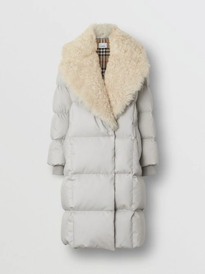 Shop Burberry Detachable Shearling Collar Down-filled Puffer Coat In Pale Grey