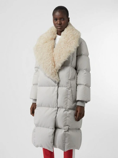 Shop Burberry Detachable Shearling Collar Down-filled Puffer Coat In Pale Grey