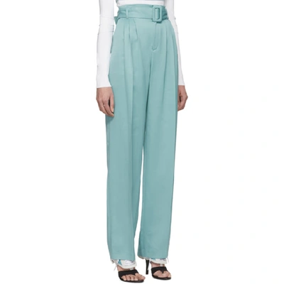 Shop Off-white Blue Fluid Front Pleats Trousers