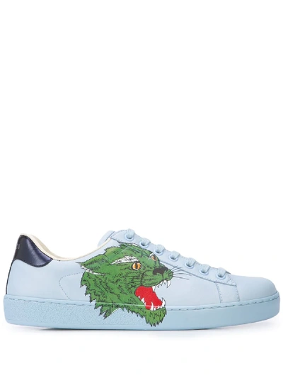 Shop Gucci Ace Sneaker With Panther In Blue