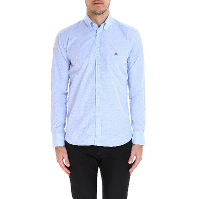Shop Etro Logo Embroidered Shirt In Blue