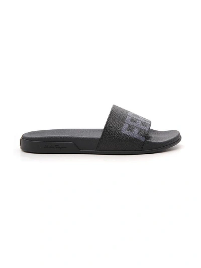 Shop Ferragamo Salvatore  Logo Detail Slides In Black