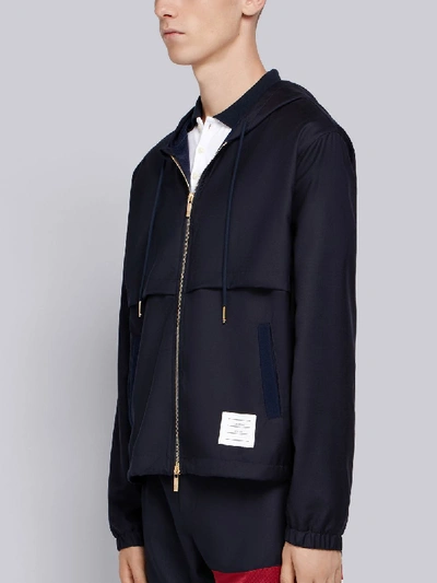 Shop Thom Browne Center-back Stripe Wool Hoodie In Blue