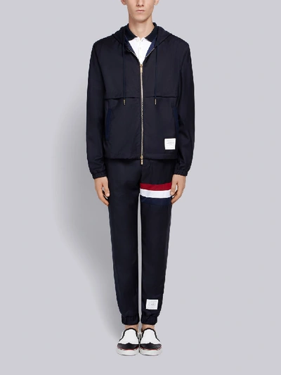 Shop Thom Browne Center-back Stripe Wool Hoodie In Blue