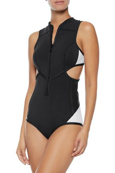 Shop Duskii Kailua Cutout Two-tone Neoprene Swimsuit In Black