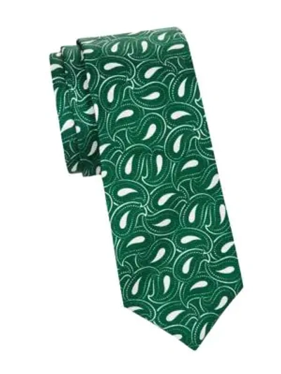 Shop Kiton Paisley-print Silk Tie In Green