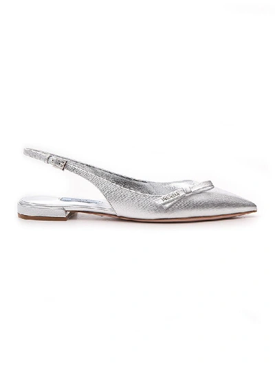 Shop Prada Slingback Flat Shoes In Silver