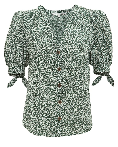 Shop Veronica Beard Gizela Floral Silk Shirt  Green 8