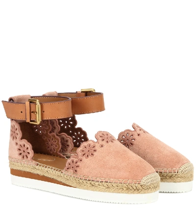 Shop See By Chloé Suede And Leather Espadrilles In Pink