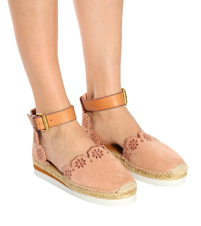 Shop See By Chloé Suede And Leather Espadrilles In Pink