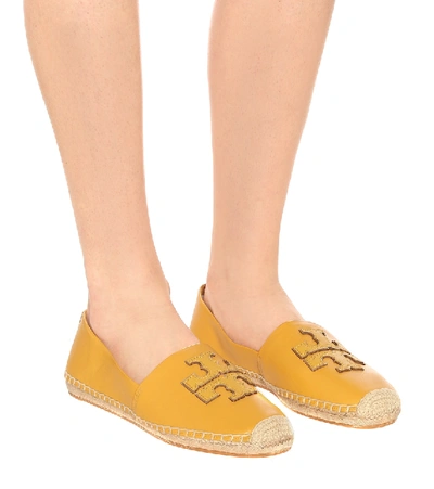 Shop Tory Burch Ines Leather Espadrilles In Yellow