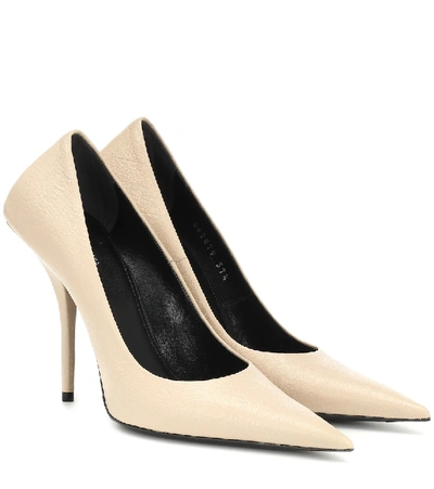 Shop Balenciaga Square Knife Leather Pumps In Beige